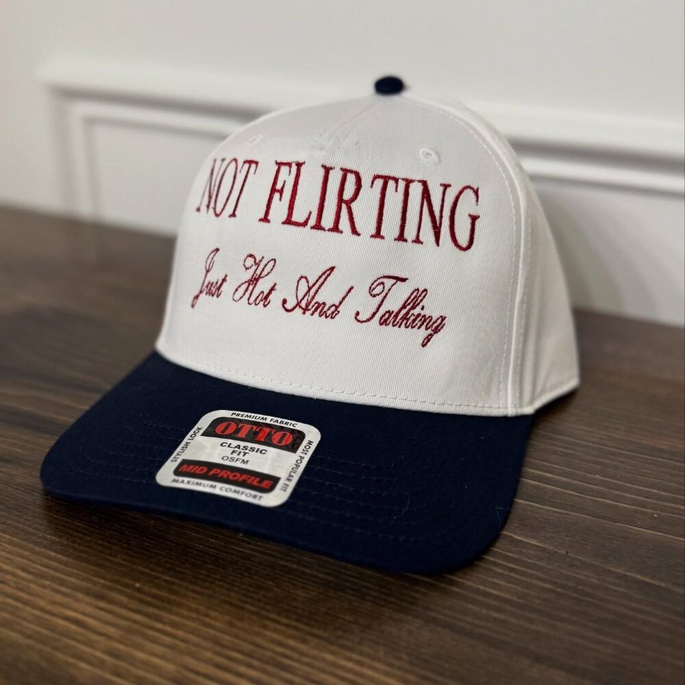 Just Hot & Talking Hat Trendy Funny Embroidered Cap Not Flirting Hat red letter